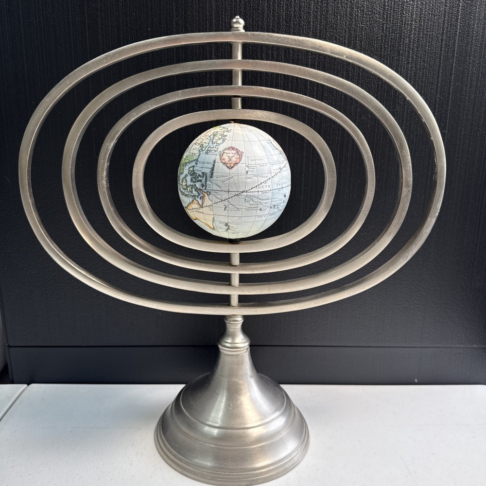 Armillary Sphere Silver Pewter Rotating Spinning Globe