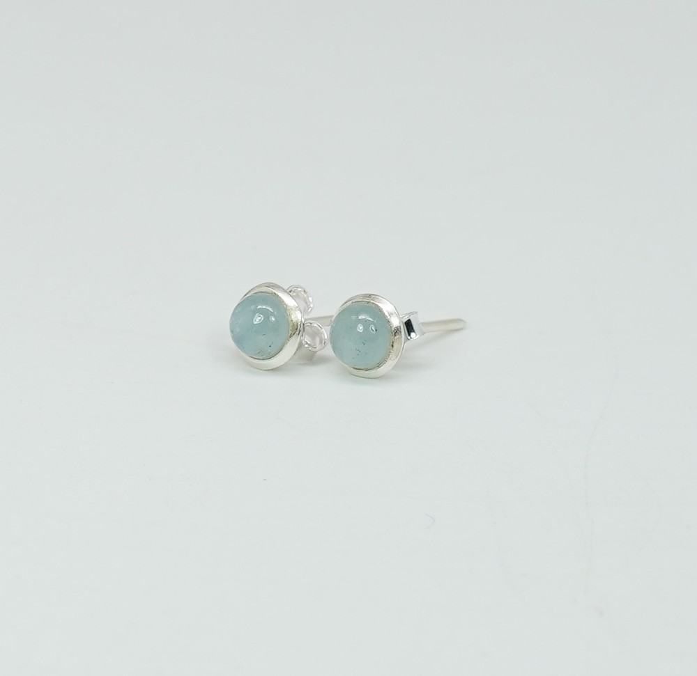 925 Solid Sterling Silver Aquamarine Round Stud Earring