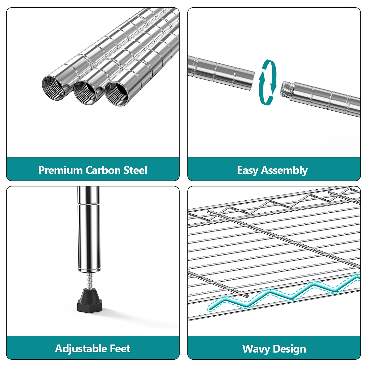 4Tier Steel Wire Storage Shelving 5-Tier Utility Shelving Unit with Wheels