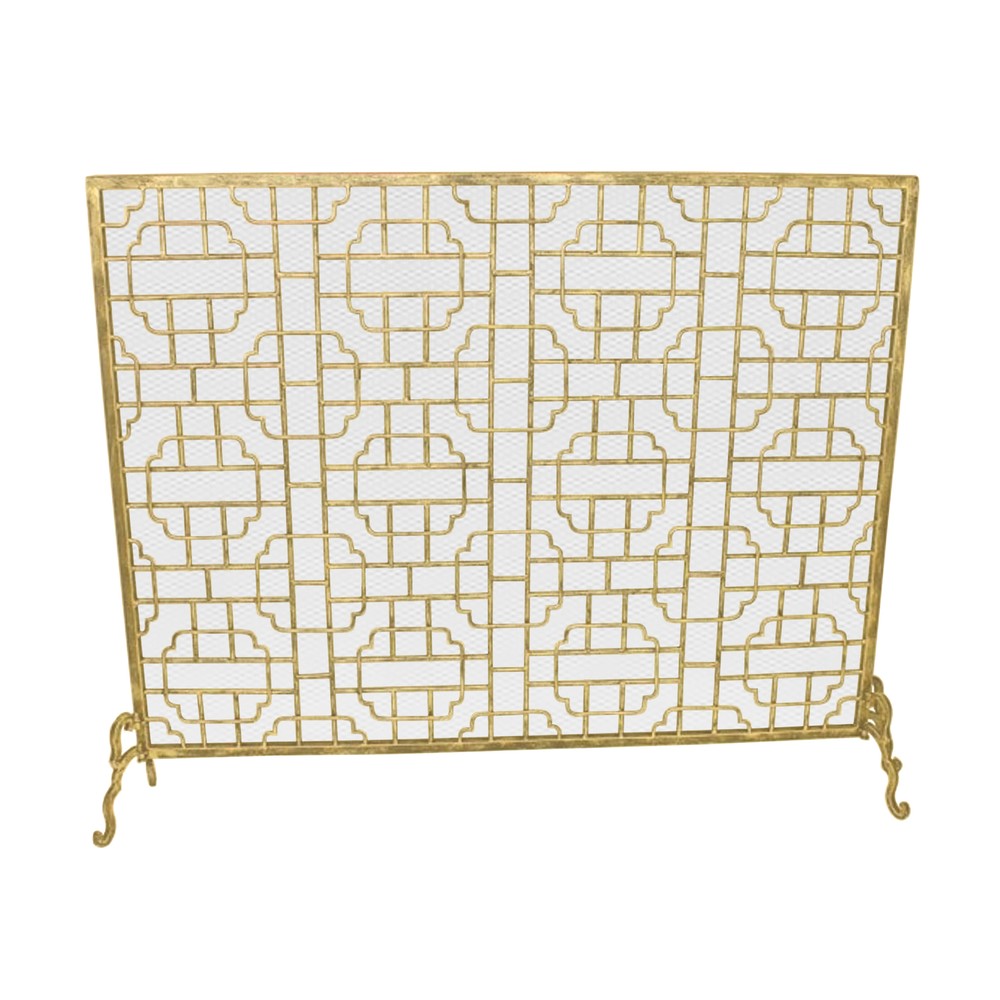Elegant Geometric Single Panel Flat Fireplace Screen Grid Pattern Firescreen