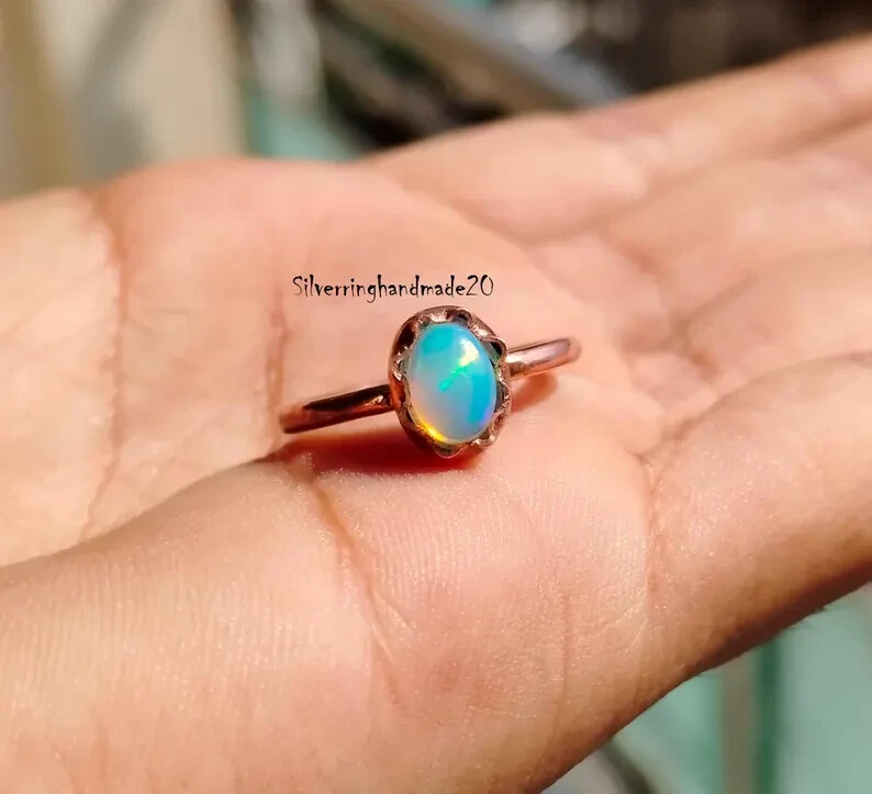 Ethiopian Opal Solid Copper Statement Handmade Women Gift Ring, All Size M1449