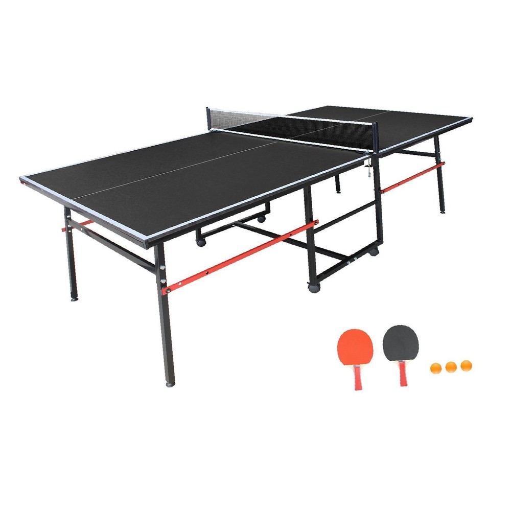 8ft Black Mid-Size Table Tennis Table Foldable & Portable Table