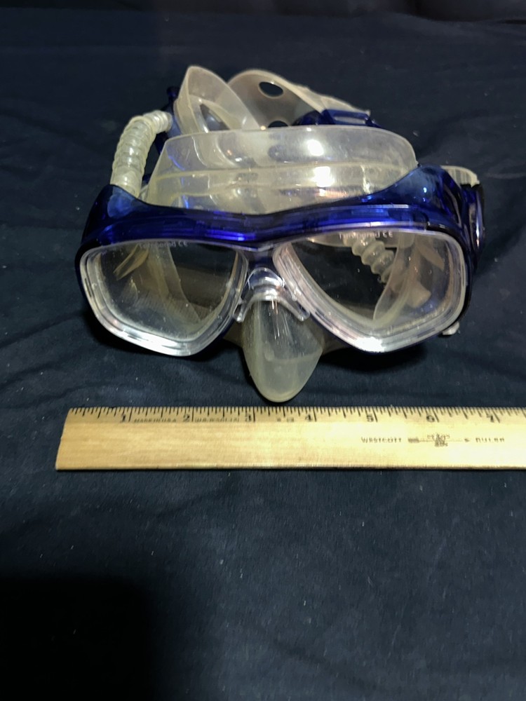 TEMPERED DIVING GOGGLES MASK BLUE WITH EAR COVERS