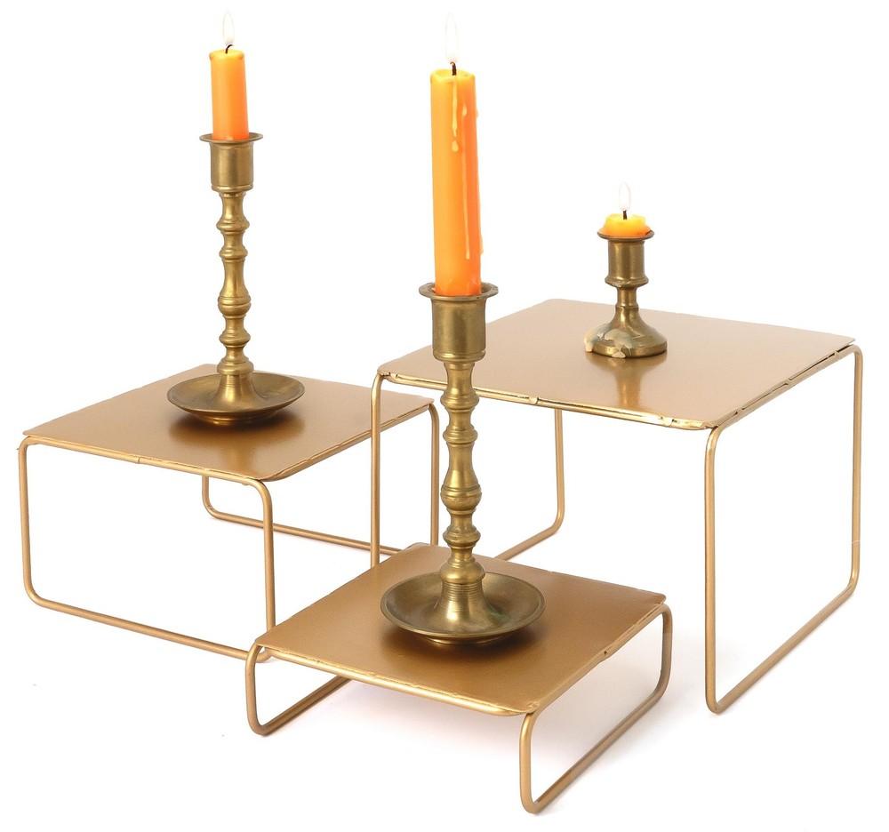 Red Co. 3-Piece Set (6”, 7”, 8”) Modern Decorative Metal Nesting Square Table...