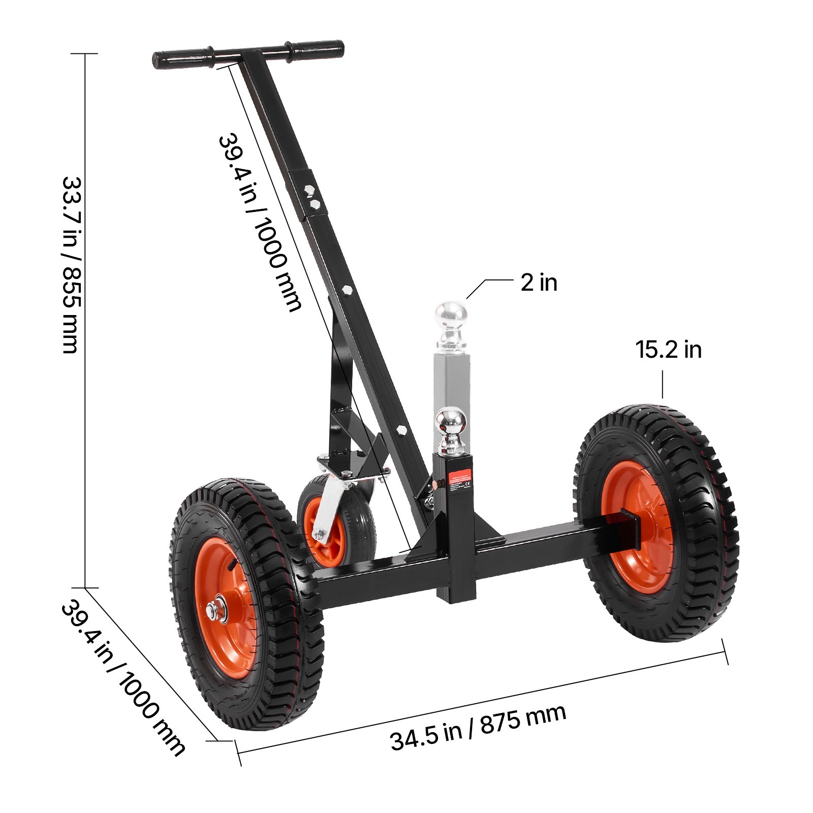 1200lbs Trailer Dolly with 2 in Ball & 15.2 in Tires Portable Tow Dolly