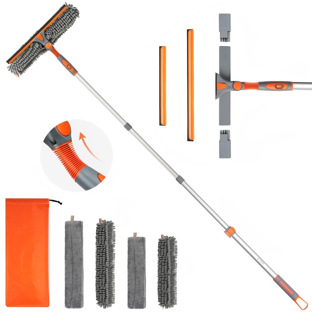 Eazer 65'' Squeegee Window Cleaner 2 in 1 Rotatable 65in, Orange
