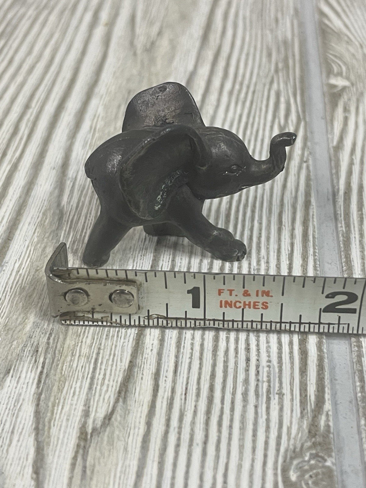 Pewter African Elephant Figurine Collectible Dumbo Trunk Up 1.5" Tall Stamped