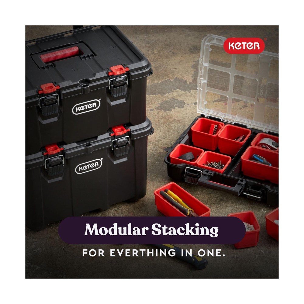 Keter Stack N’ Roll 3-Piece Rolling Tool Box System – Stackable Modu