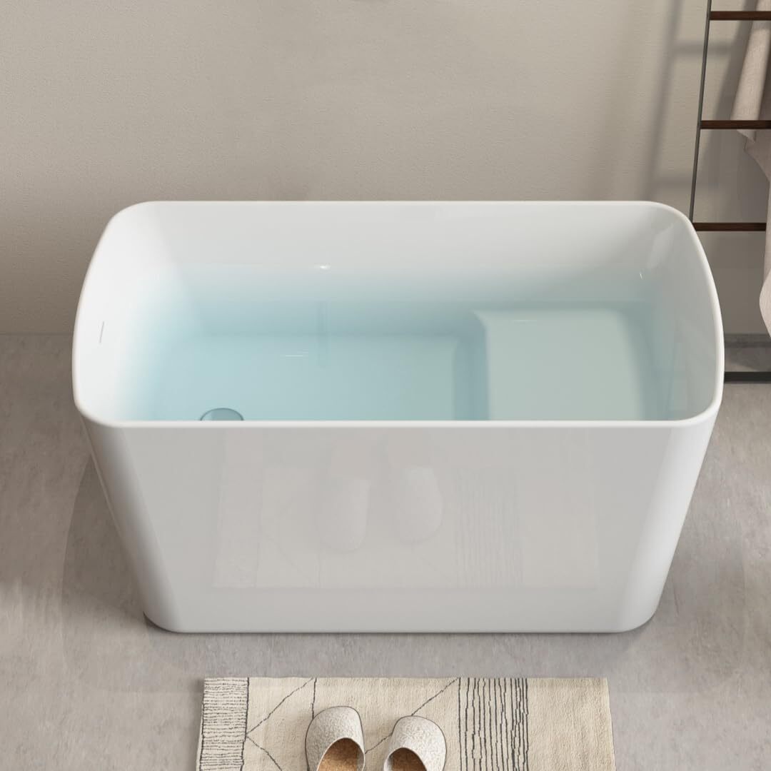 49''Acrylic Freestanding Japanese Soaking Bathtub Sit-In Design w/Overflow Drain