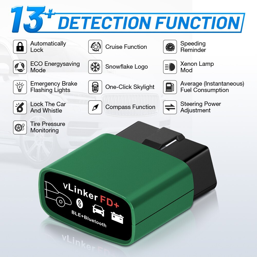 Vgate vLinker FD Plus OBD2 Adapter Bluetooth BLE Scanner FORScan for iOS Android