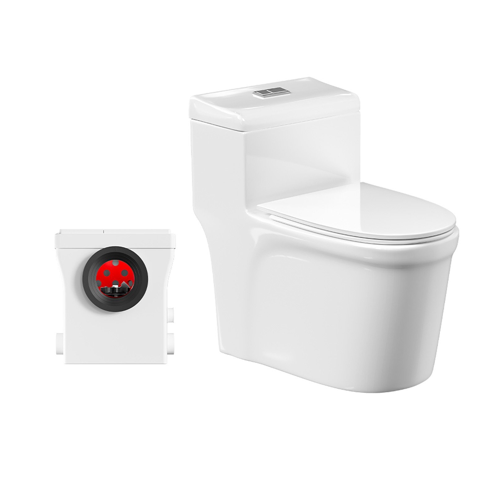 One Piece Macerating Toilet System with 600W Pump Upflush Toilet for Basement