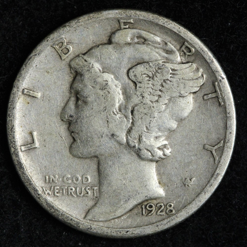 1928-S Mercury Silver Dime FINE E368 T
