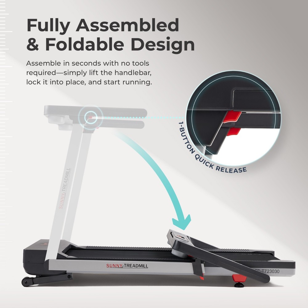 Foldable Treadmill Fully Assembled One Click Quick Button Auto Incline 20" Deck