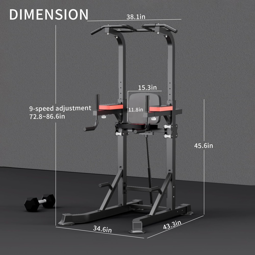 Power Tower Dip Station, Multi-Function Assistive Trainer Pull Up for Home Gy...