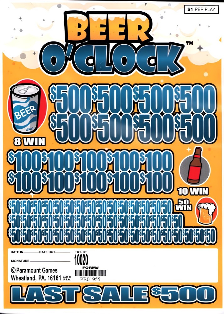 Pull Tab Ticket - Jar - Game - Beer O'Clock - 10,020 ct
