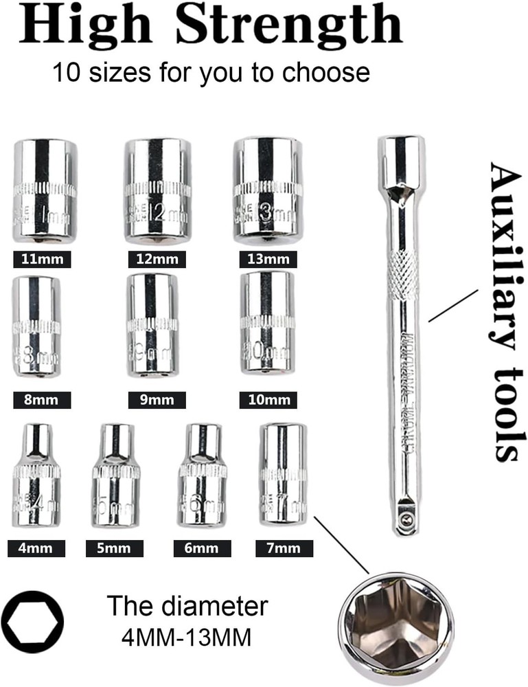 Durable Chrome Vanadium 12pc Mini Ratchet Socket Set, Organized & Ready to Use