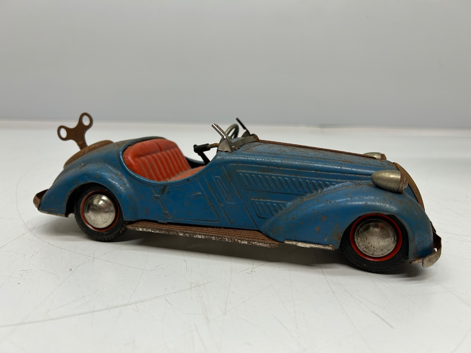 Vtg c1940s D-3150 Wind Up Toy Car Blue BMW German US Zone Maybe Distler As Is