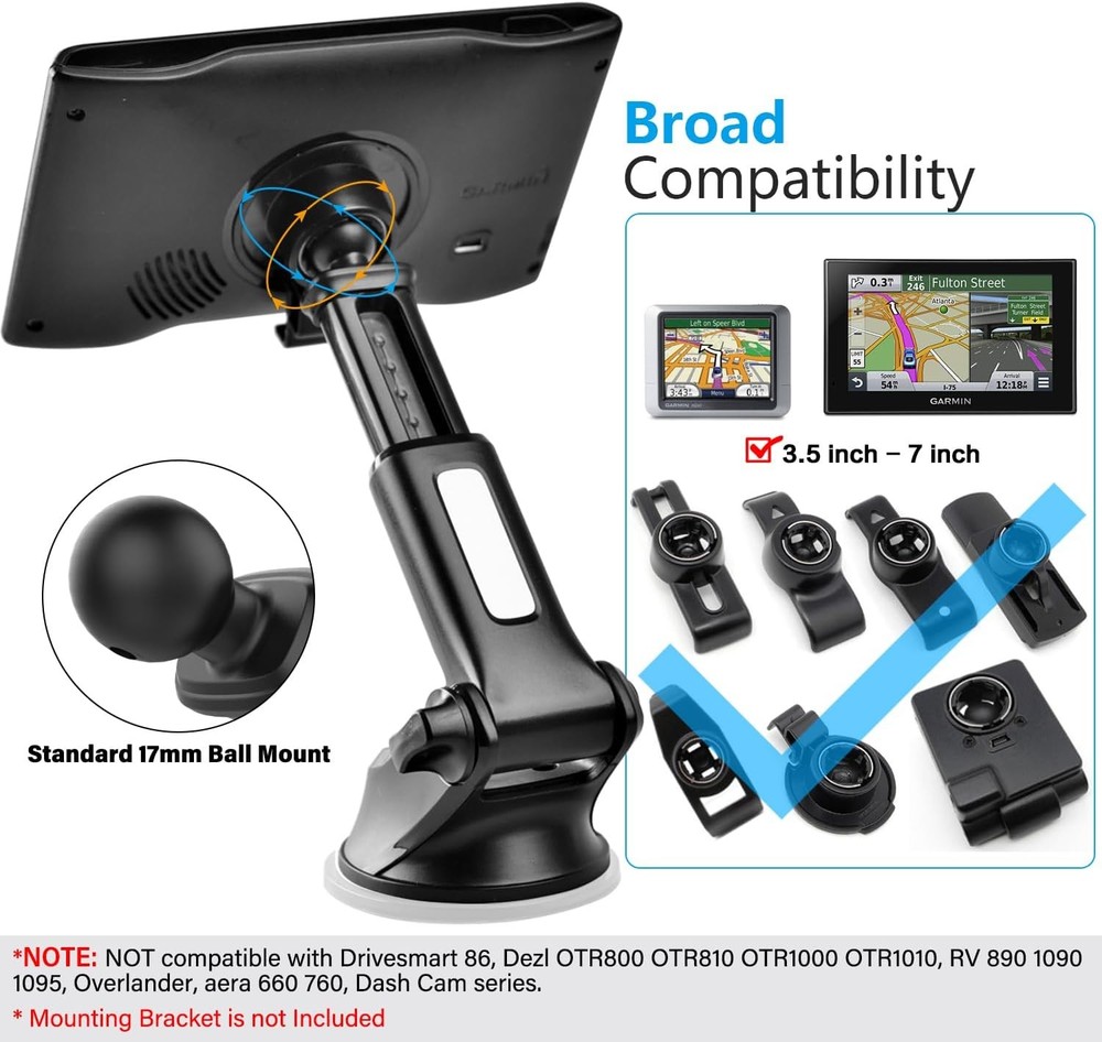 GPS Suction Cup Mount for Garmin, Replacement Dash & Windshield Holder