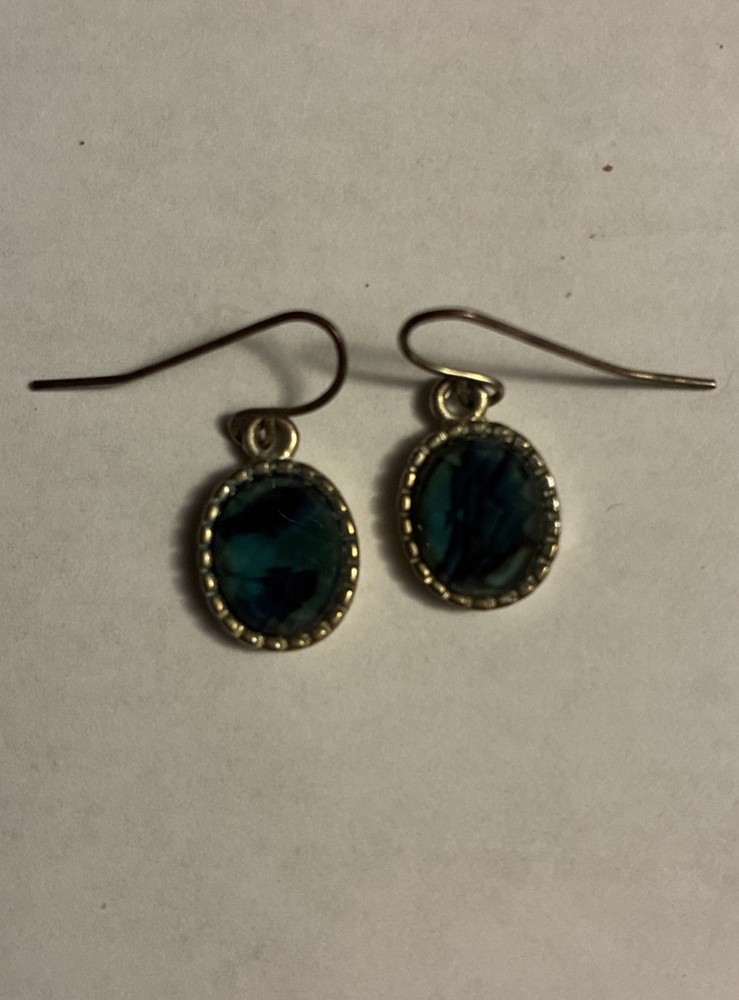 Vintage Green Abalone Shell Hook Dangle Earrings