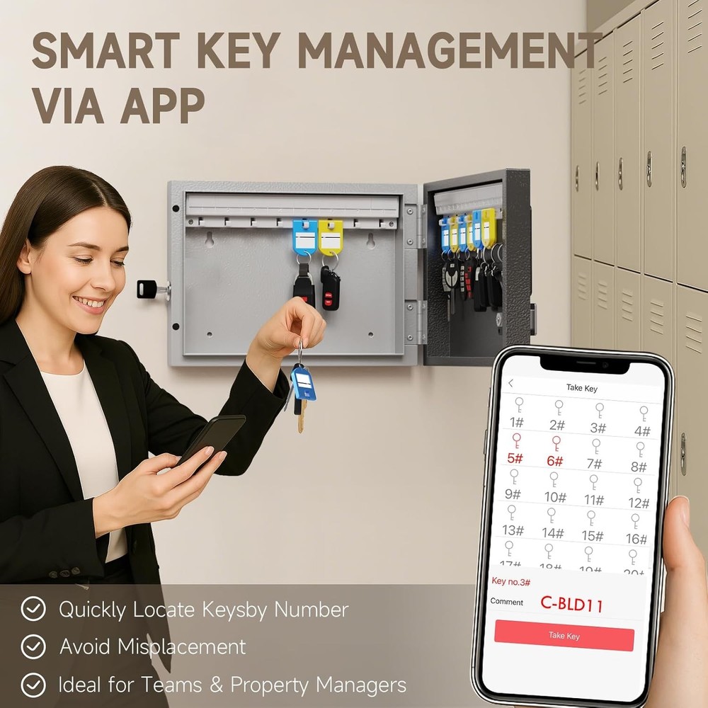 WeHere 16 Key Lock Box Wall Mount, APP 16 keys(smart), Black