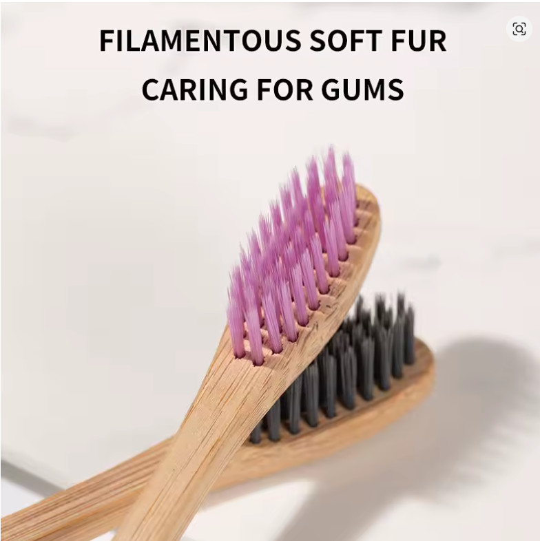 Bamboo Toothbrushes 10 Pack Biodegradable Soft Medium Charcoal Bristles