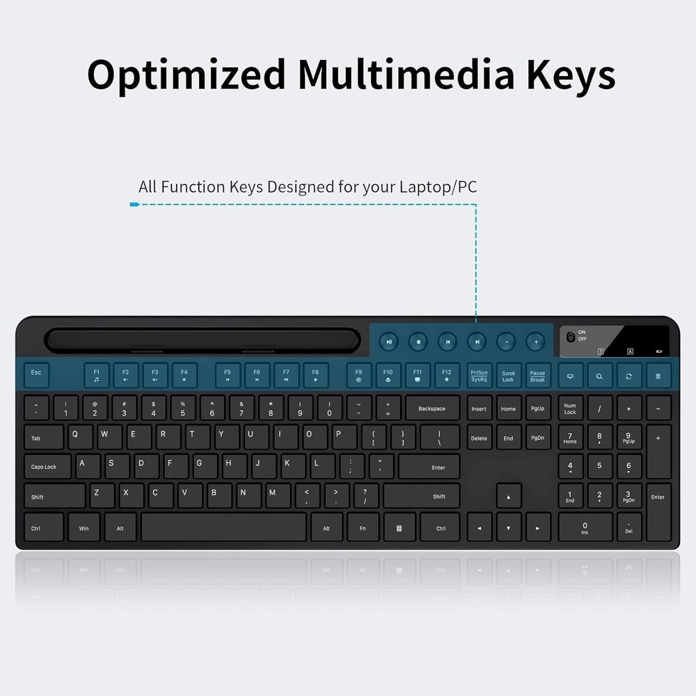Ergonomic Wireless Keyboard with Tablet Holder & Silent 6-Button Mouse - Black