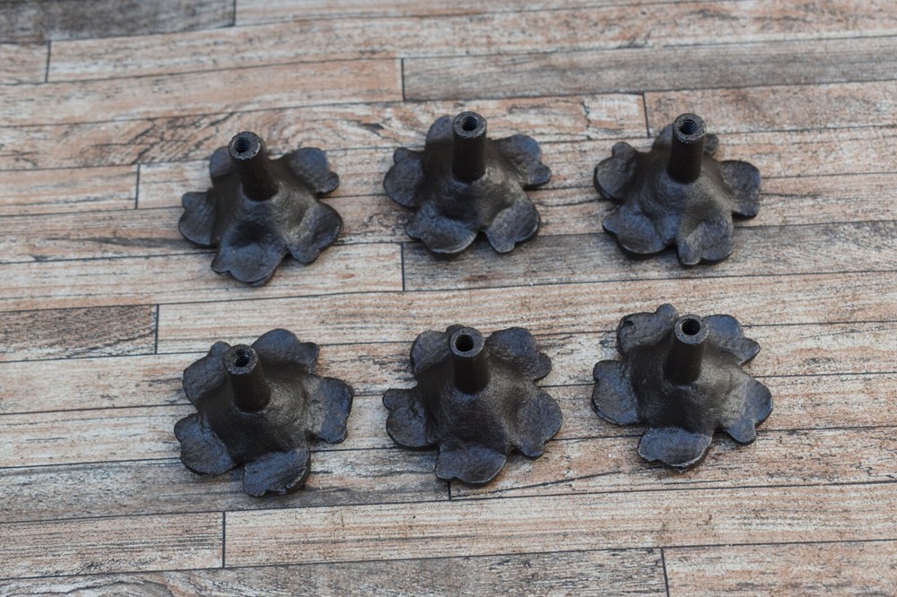 6 pcs Vintage Cast Iron Knobs Flower Drawer Cabinet Door Kitchen Pulls Handles
