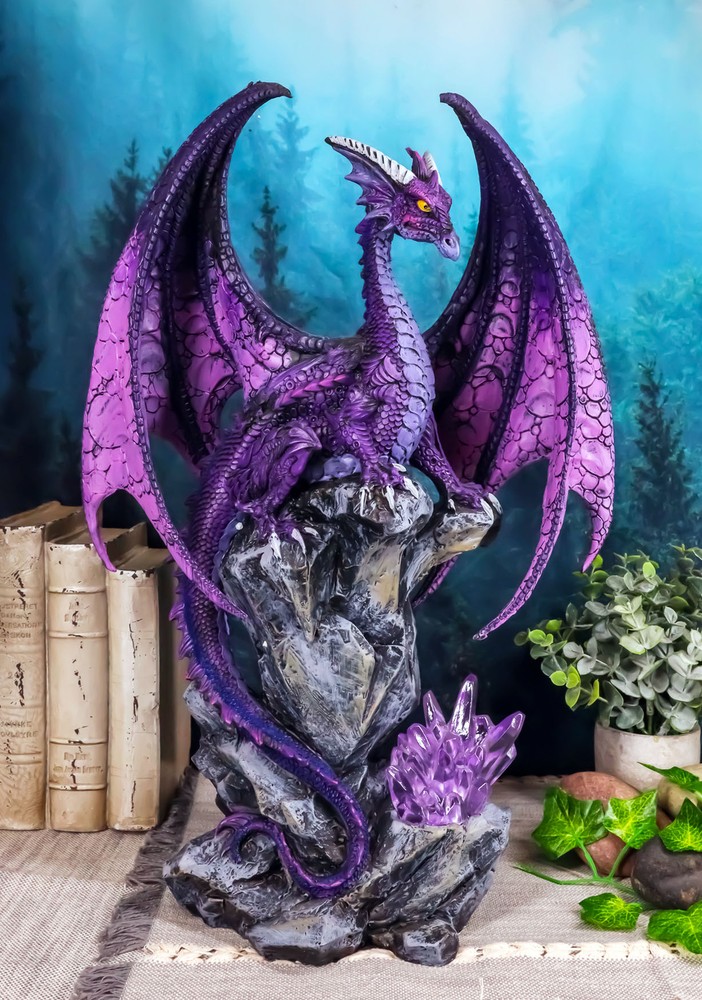 Large Hoarfrost Twilight Dragon Guarding LED Light Crystal Elements Statue