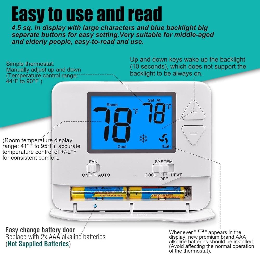 User-Friendly Non-Programmable Thermostat - Perfect for Heating & Cooling