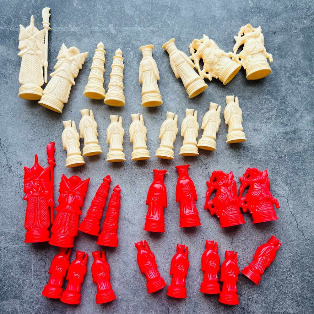 Ming Dynasty Red and White Plastic Chess Set 1963