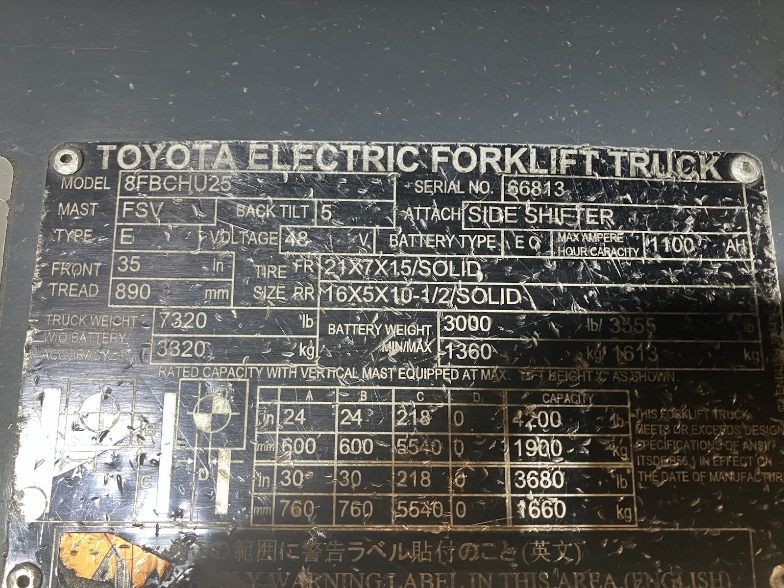 2022 Toyota 5000 LB Electric Forklift With SS and Triple Mast 218 Reach