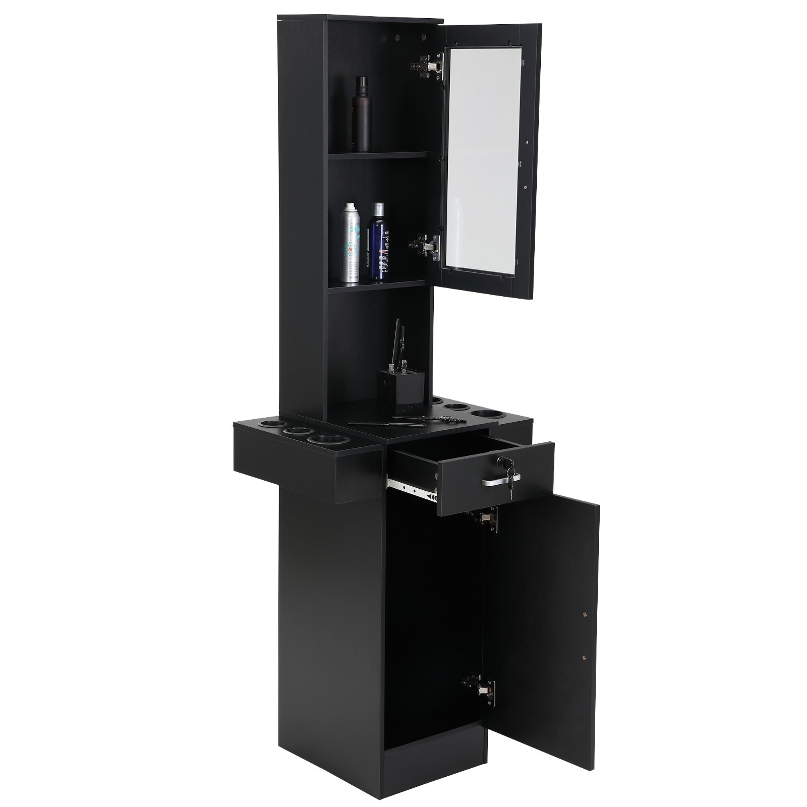 Salon Station Barber Beauty Spa Storage Cabinet Equipment W/Glass Door, Shelves