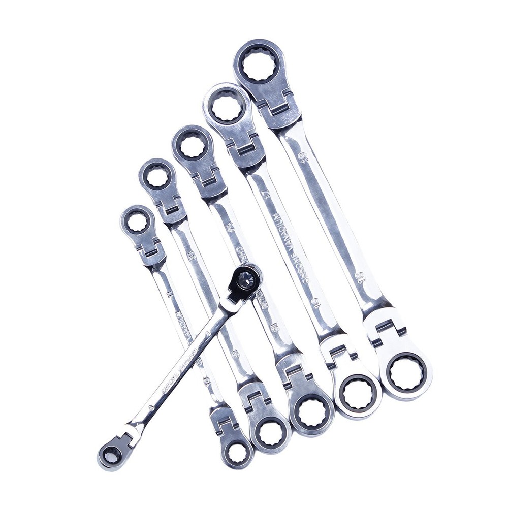 Universal 6Pcs Double Box End Ratcheting Wrench Flex-Head Extra Long Spanner Set