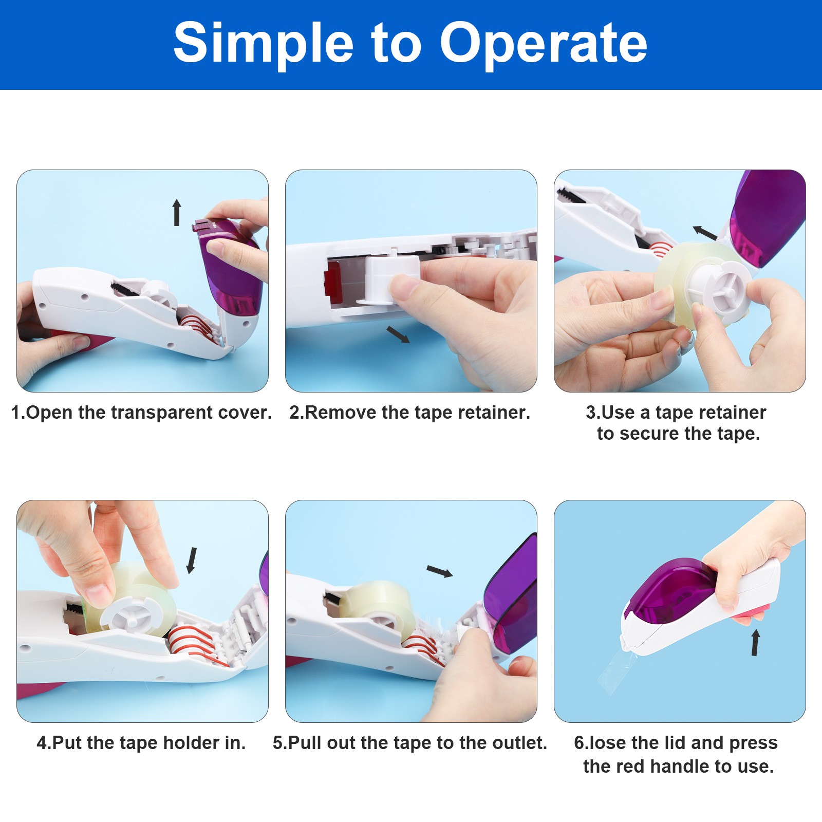 Automatic Tape Dispenser One Hand Press Type Portable Safety Cutter w/ 6 Rolls