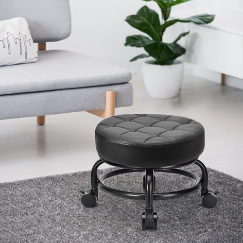 Low Roller Seat Low Height Rolling Stool PU Leather Rolling Stool, Style 3