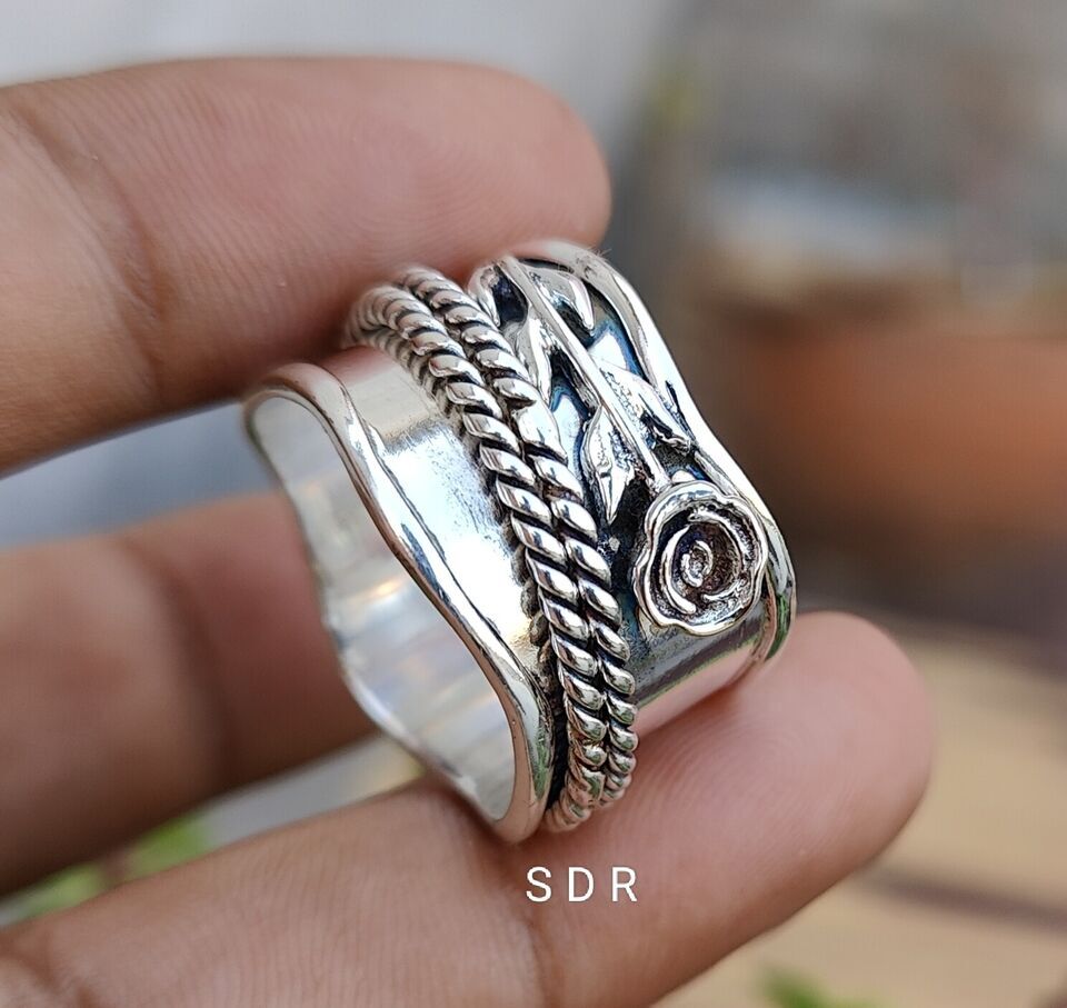 Solid 925 Sterling Silver Rose Designed Ring Band Ring Handmade Ring All Size