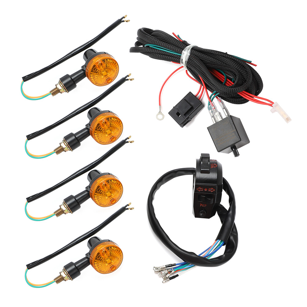 4X Universal Motorcycle Indicator Wiring Loom Harness Relay Kit Turn Signals