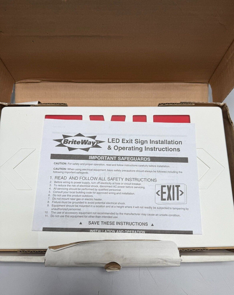 BriteWay BWE R White Thermoplastic LED Exit Sign, Red Letters