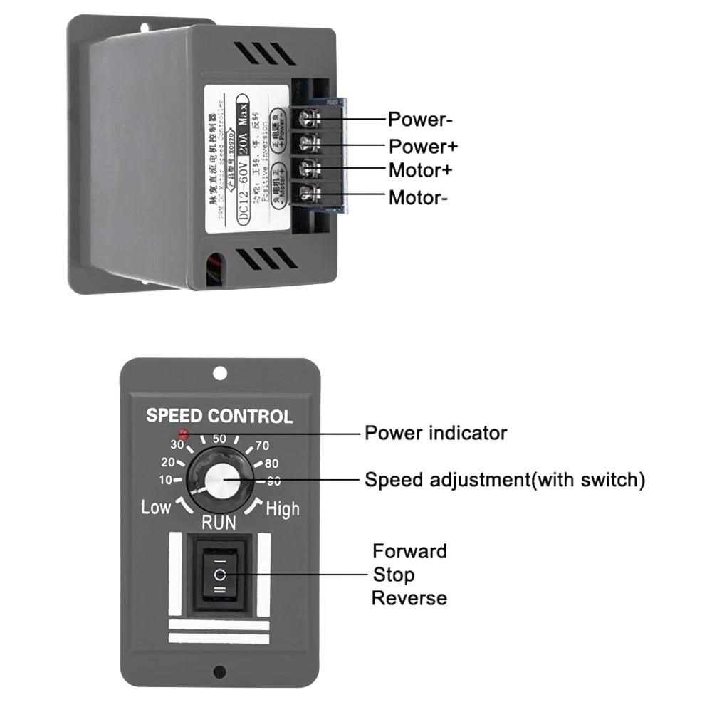 NEW PWM DC Motor Speed Controller 12V 24V 36V 48V Variable Speed Switch Reverse