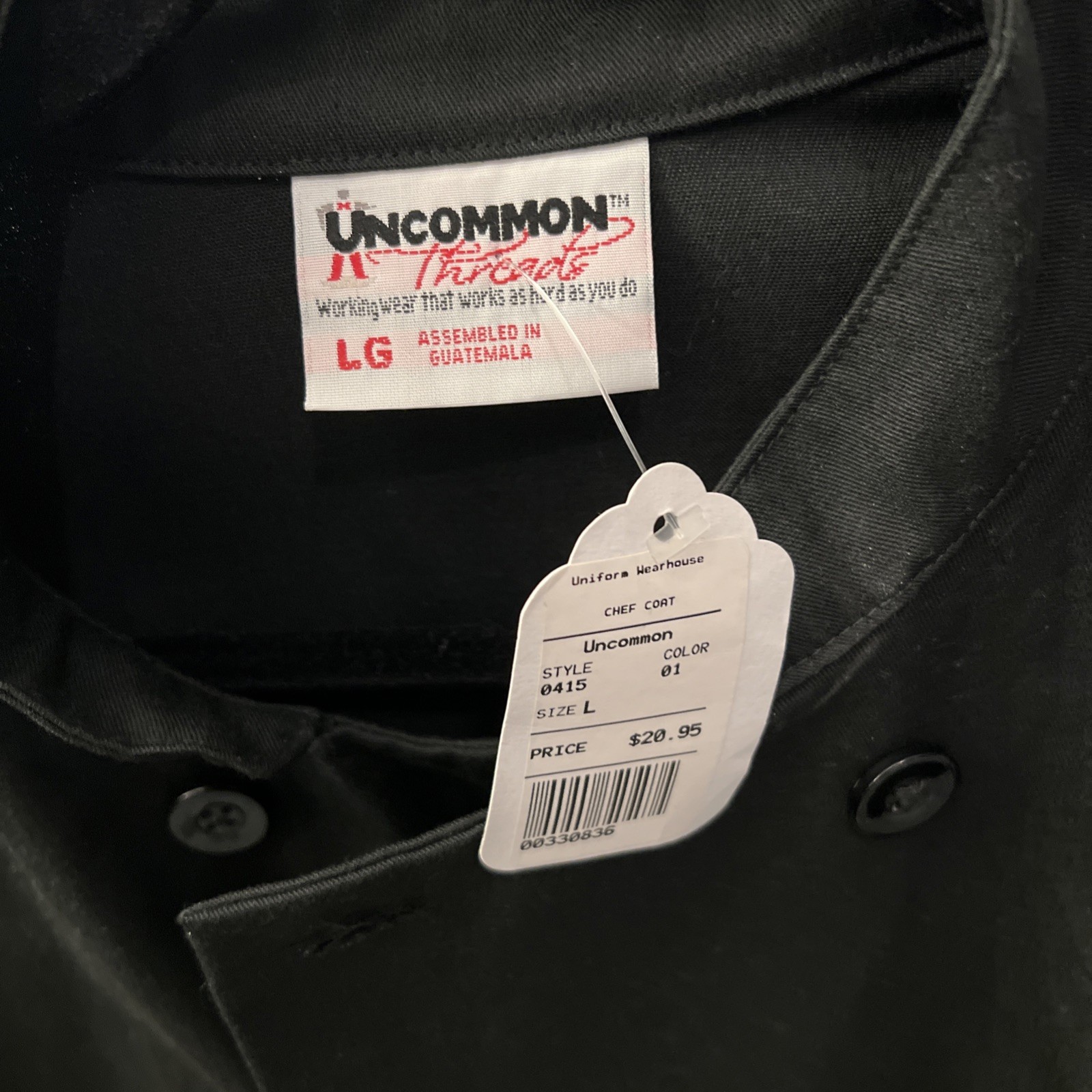 Uncommon Threads Chef's Coat-New With Tags -Black Large