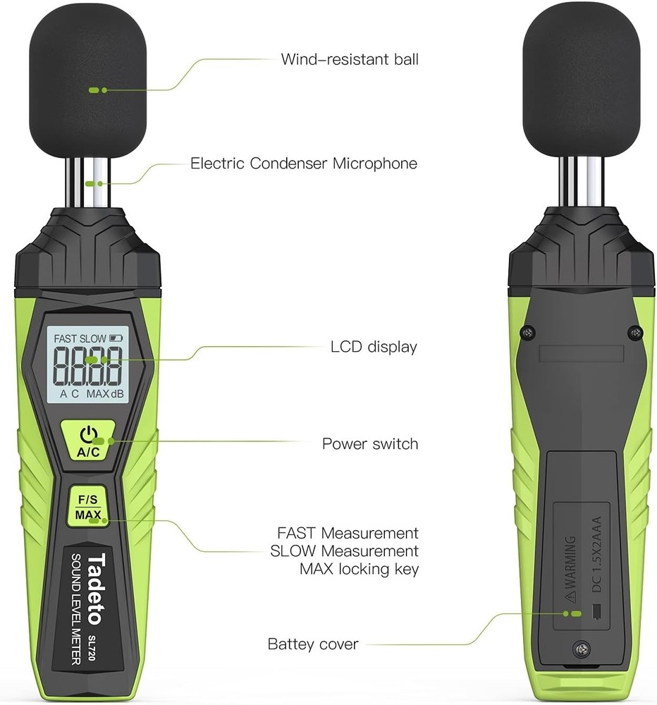 Compact Portable Decibel Meter with MAX Hold Function & Backlight - 30 to 130dB