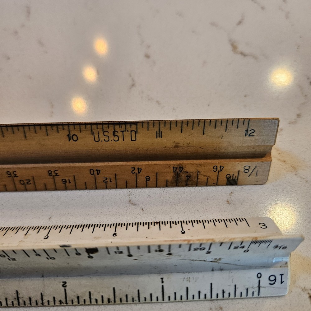 Lot Vintage POST Engineer Triangular Scale Straight Edge Drafting Ruler STERLING