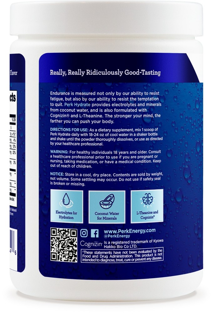 Perk Hydrate Blue Raspberry Flavored Electrolyte Drink Mix Powder
