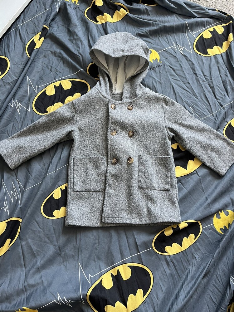 Boy Coat Size 3 Gray Open Front Hoodie