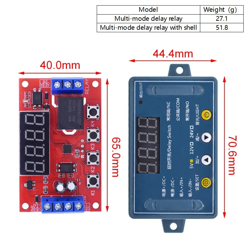 2pcs DC 5V 10A Adjustable Time Delay Relay Module LED Digital Timer Switch Case