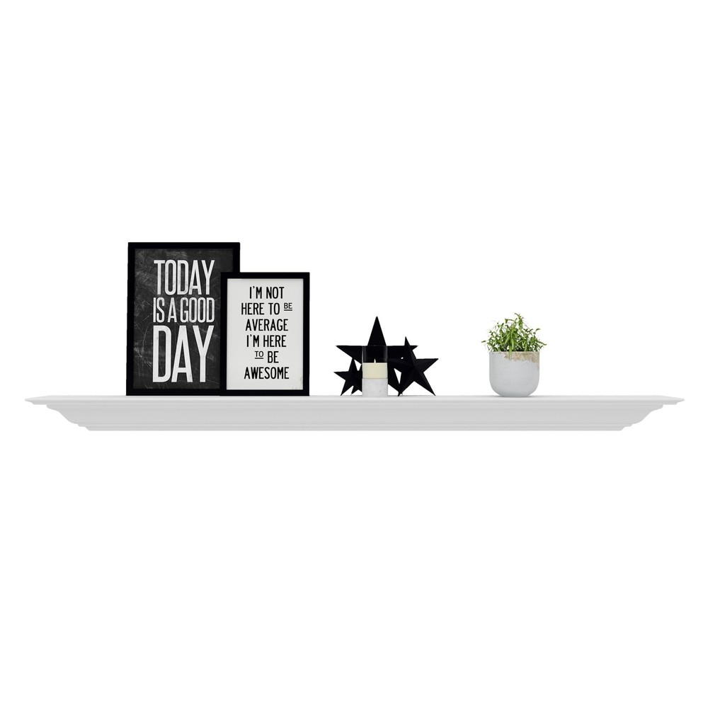 Solid Wood White Floating Shelves Wall Mounted, Molding Floating Wall Display...