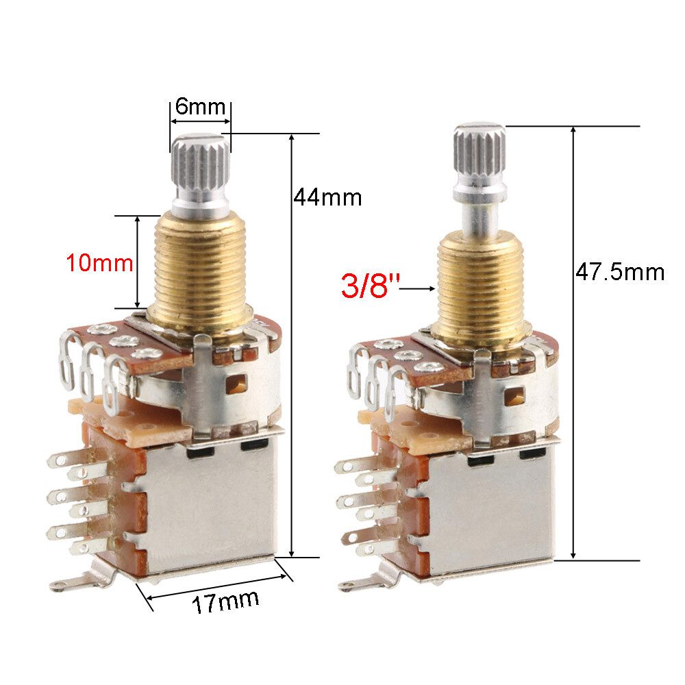 2x Push Pull Potentiometer Audio Taper Guitar Volume Tone 3/8" Split Shaft