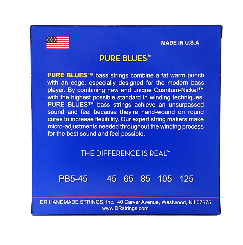 DR Strings Pure Blues Nickel 5-String Bass Strings Medium 45-125