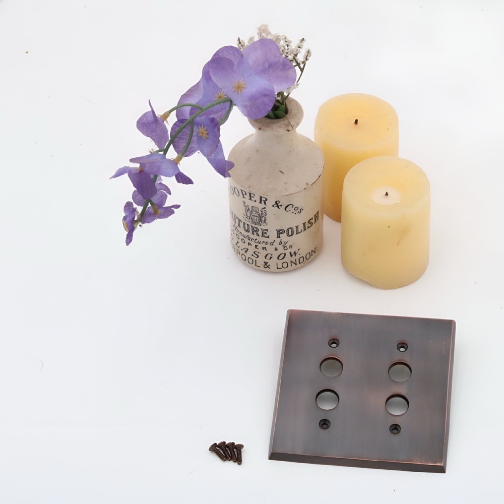 Bronze Two Gang Push Button Switch Plate Heavy Casting