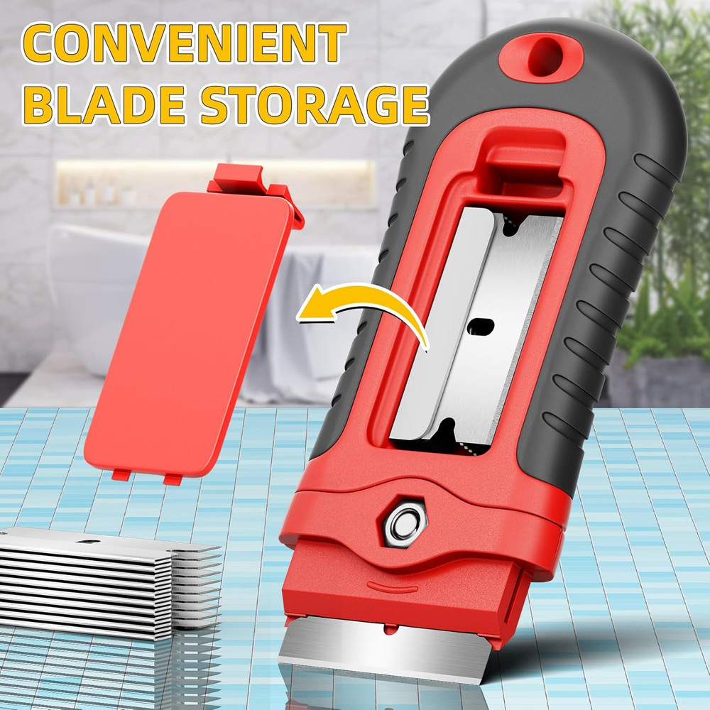 1 Pack Razor Blade Scraper with 15 Extra Blades, Scraper Tool for Cleaning Windo